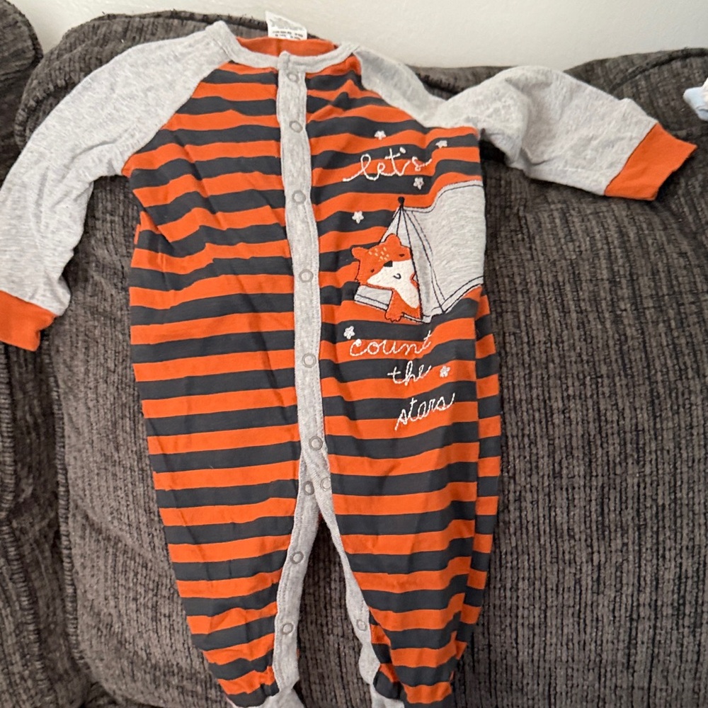 Gerber Orange and Gray Striped Footie with Fox and Stars